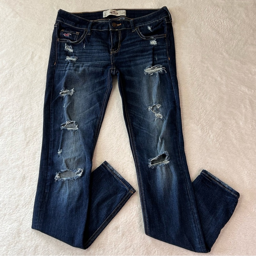 Hollister Women's Jeans Size 5 W27 Blue Skinny Ripped Distressed Stretch